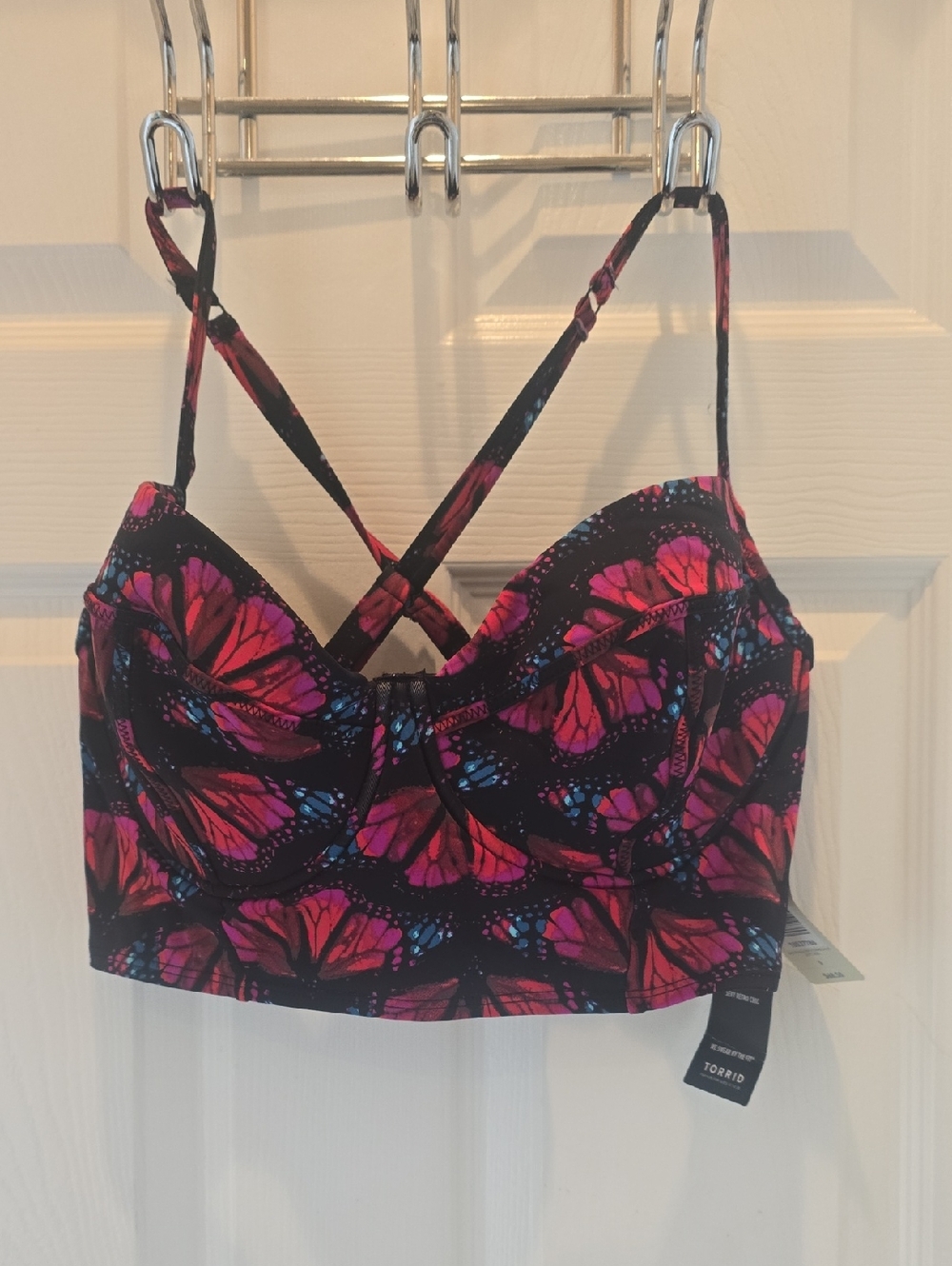 torrid Black Swim Bikini Top with Pink Butterfly Print